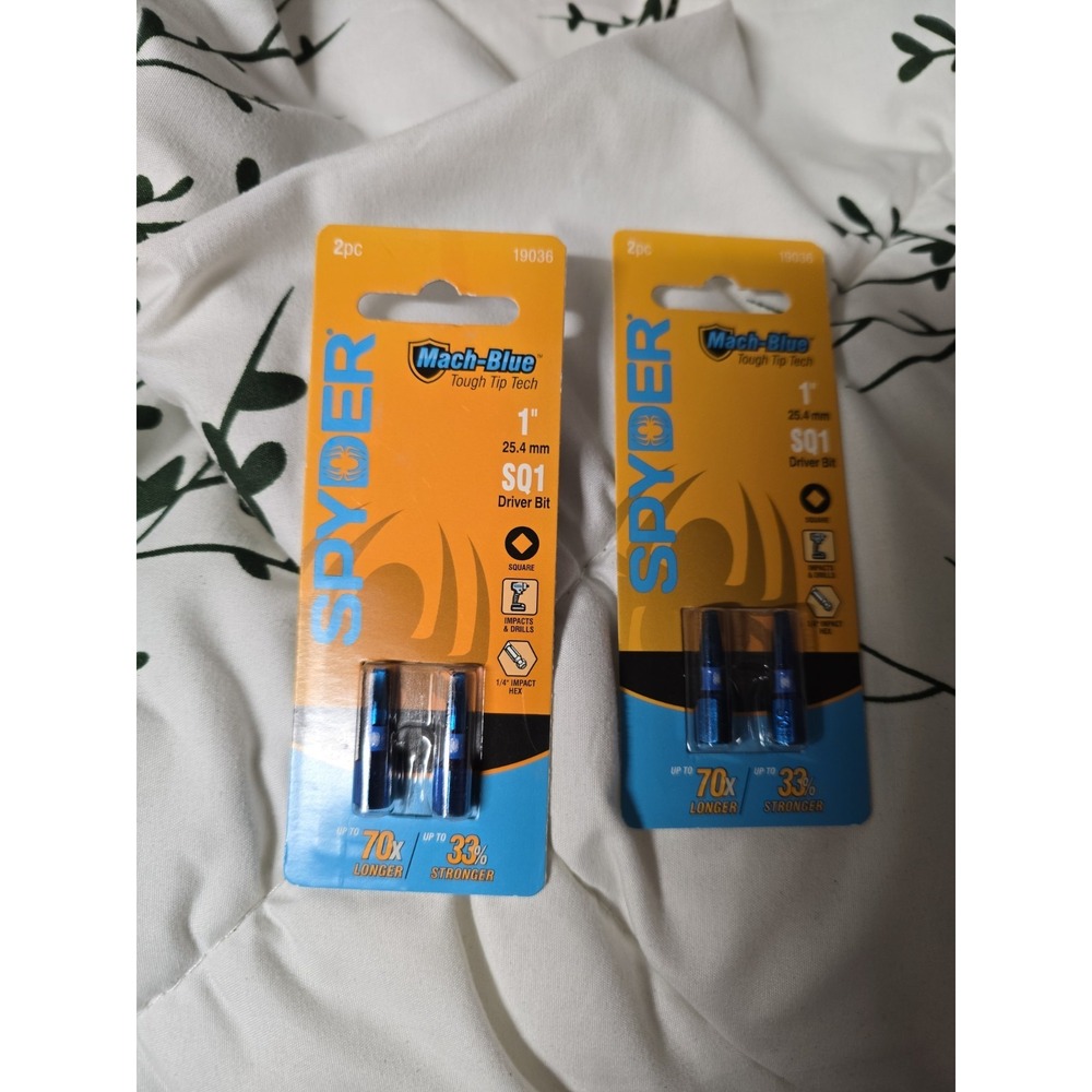 Spyder Mach-Blue 19036 1" SQ1 Impact Driver Bit 2 Pc 1/4"Hex 2 Packs New Square
